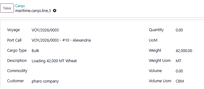 Cargo line screen in Voyage-OS